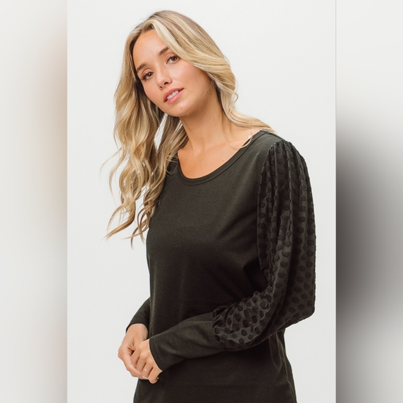 BiBi Round Neck Polka Dot Lantern Sleeve Top - Picture 4 of 6